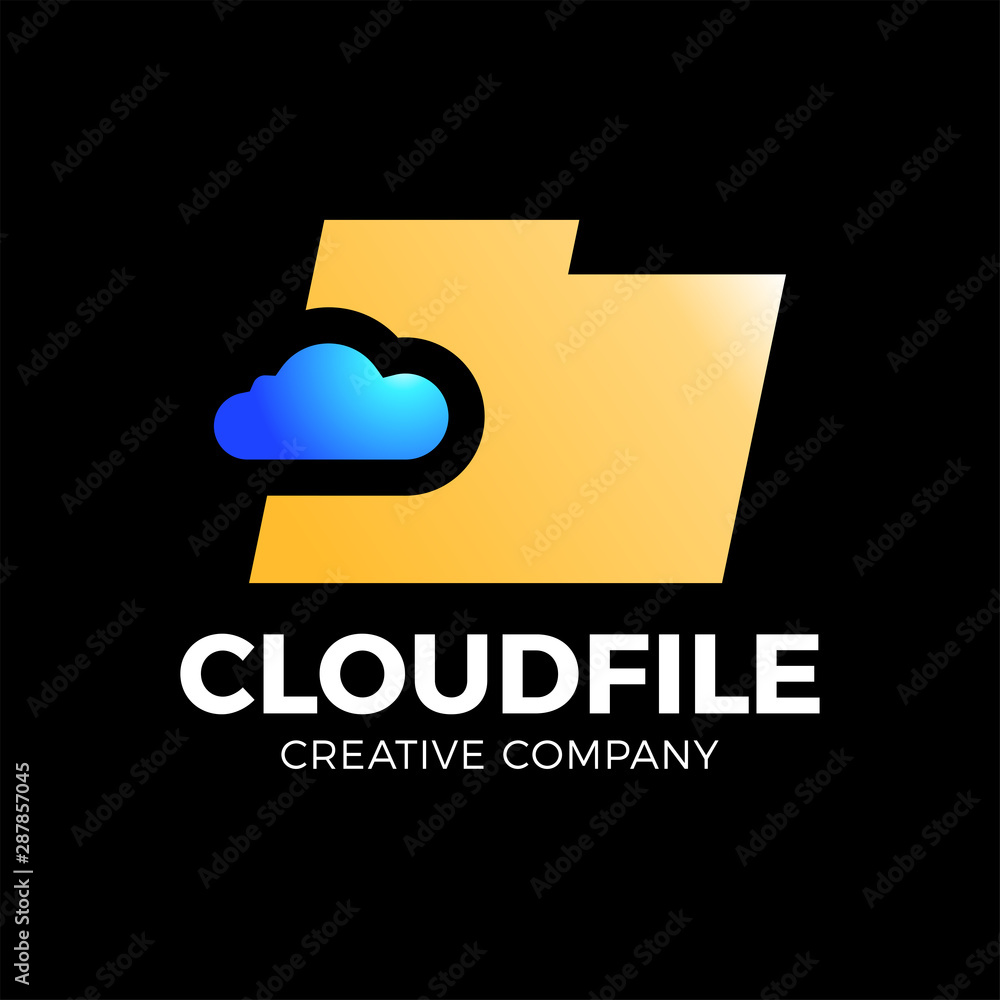 Poster cloud file logotype storage with document or folder icon.