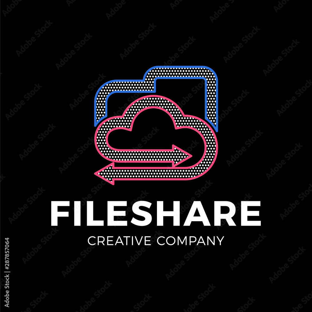 Poster cloud file share tech logo template design with folder and arrow
