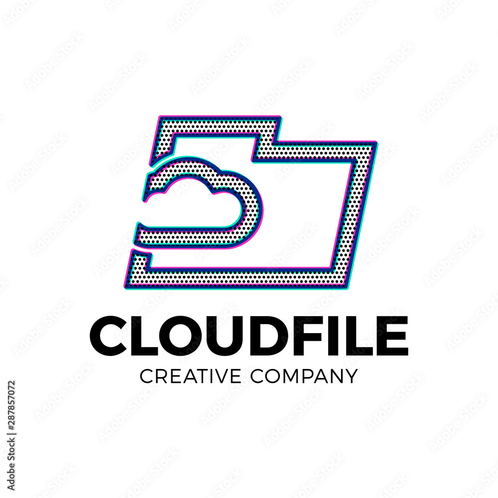 Poster cloud file logotype storage with document or folder icon.