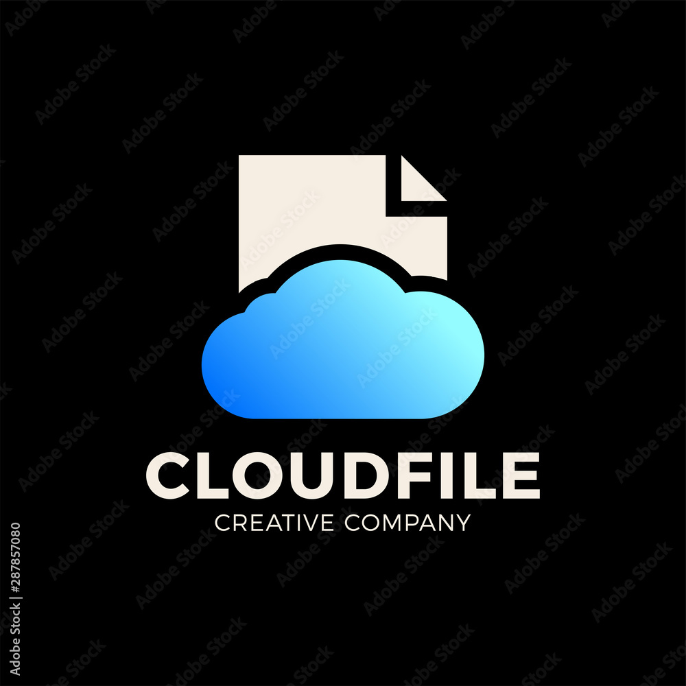 Poster cloud file logotype storage with document or folder icon.