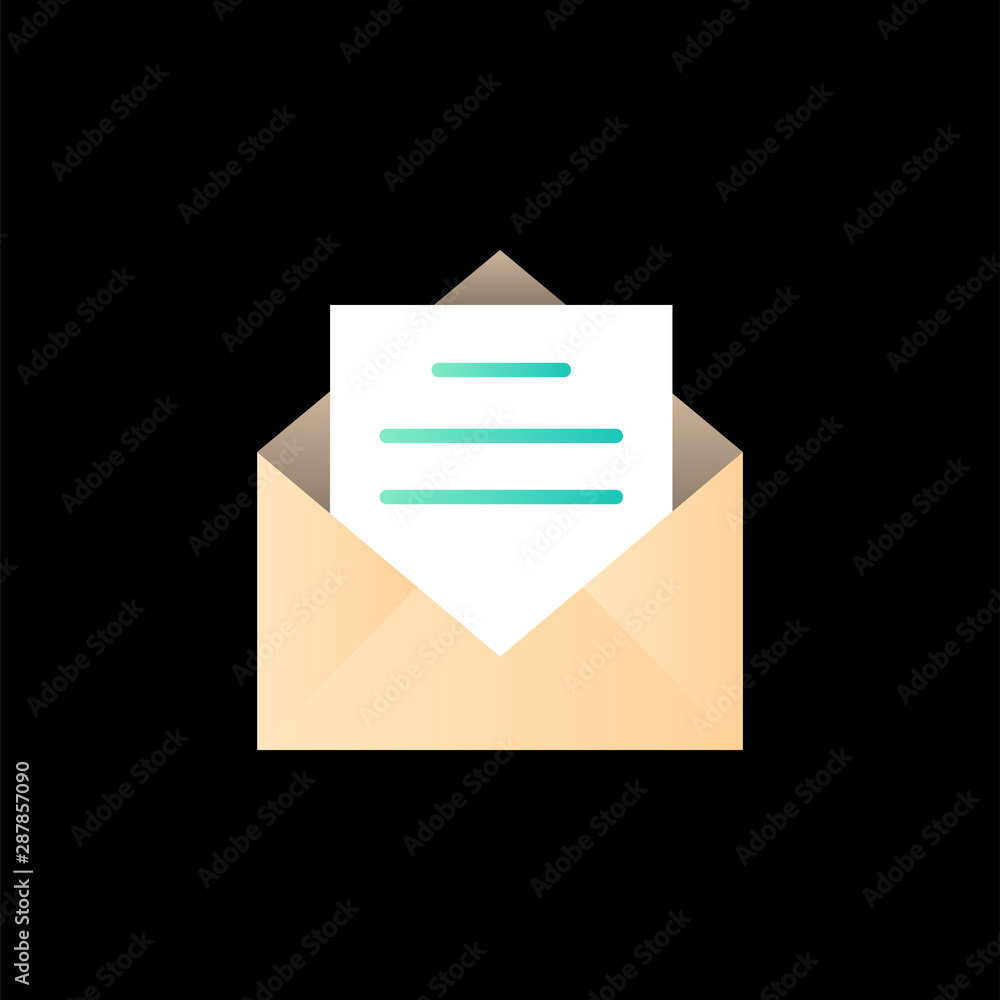 Aufkleber e-mail envelope with file simple colorful icon isolated on black