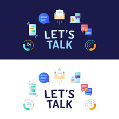 Lets talk typography with round communication colorful icon illustration