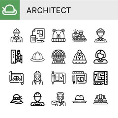 Set of architect icons such as Hat, Worker, Blueprint, Supervisor, Modern architecture, Architect, Postwoman, Hard hat , architect