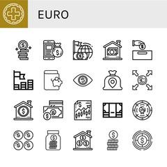 Set of euro icons such as Coin, Dollar coins, Money bag, Finance, Money, Coins, Savings, Euro, Currency, Dollar , euro