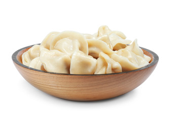 Tasty dumplings in bowl isolated on white