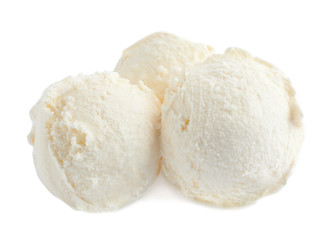 Fototapeta na wymiar Scoops of delicious ice cream on white background