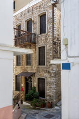 Fototapeta na wymiar Architecture in the Chora village of Skopelos island, Greece