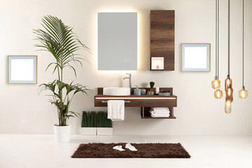 white wall clean bathroom style and interior decorative design for home, hotel and office