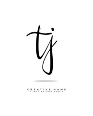T J TJ initial logo signature vector. Handwriting concept logo