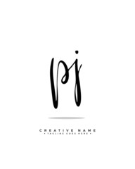 P J PJ initial logo signature vector. Handwriting concept logo