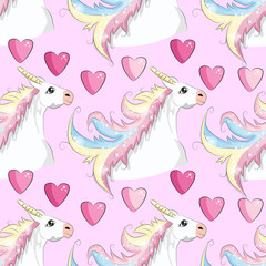 Obraz premium Seamless unicorn pattern with hearts and stars.