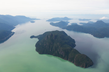 Aerial view of Anvil, Gambier, Bowen and Bowyer Island in Howe Sound. Taken North of Vancouver, British Columbia, Canada.