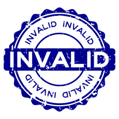 Grunge blue invalid word round rubber seal stamp on white background