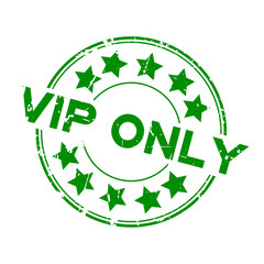 Grunge green VIP (abbreviation of very important person) only word with star icon round rubber seal stamp on white background