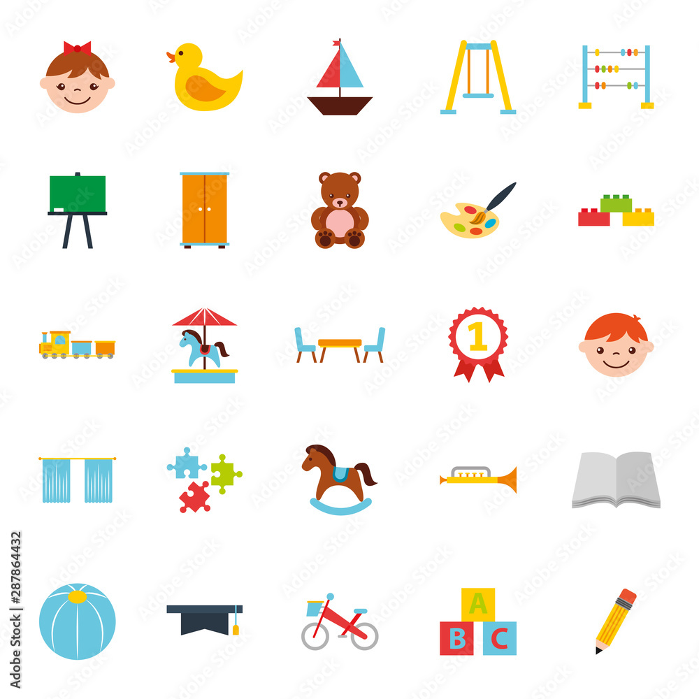 Poster bundle of childhood set icons