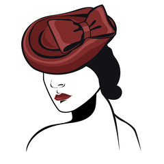 Woman in a hat in black and red colors isolated on a white background. Vector graphics