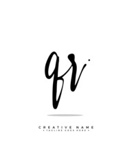 Q R QR initial logo signature vector. Handwriting concept logo.