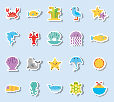 bundle of sea life animals icons