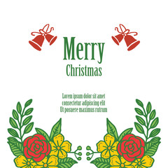 Merry christmas greeting card vintage, with design colorful floral frame. Vector