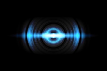 Abstract light blue circle effect with sound waves oscillating on black background