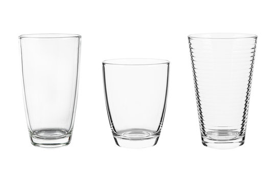  Set of empty glass of water isolated on white background