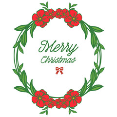 Shape circle red wreath frame and green leaves, for greeting card lettering merry christmas. Vector