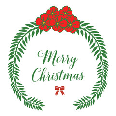 Shape circle red wreath frame and green leaves, for greeting card lettering merry christmas. Vector