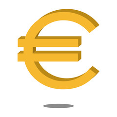 Euro sign 3d golden. Isolated. On white background. currency symbol of European union