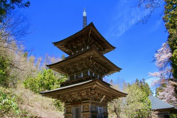 Fototapeta na wymiar 法用寺の三重の塔（福島県・会津美里町）