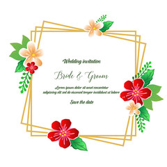 Vintage wedding greeting card bride and groom, with elegant colorful wreath frame. Vector