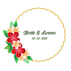 Vintage wedding greeting card bride and groom, with elegant colorful wreath frame. Vector