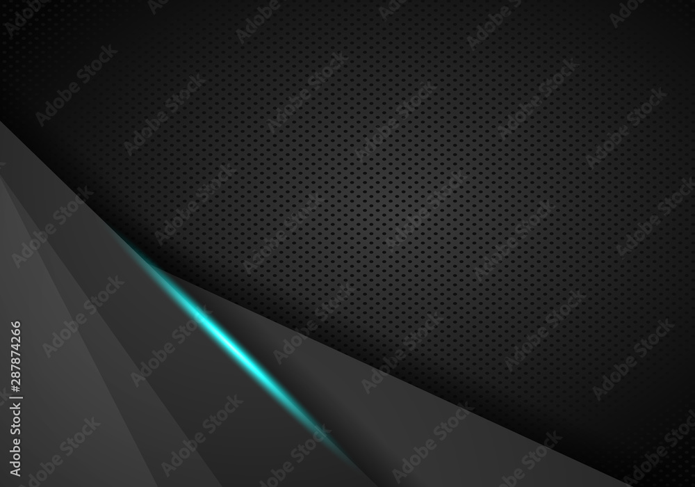 Poster dark abstract background with overlap layers. black metal perforated background.