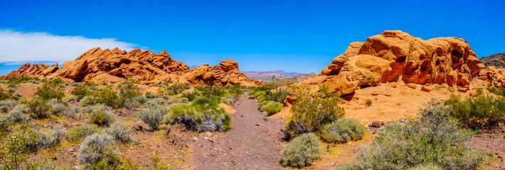 Rugged and Colorful Mountains along Northshore Road SR167 in Lake Mead National Recreation Area runs through semi desert landscape between Boulder City and Overton in Nevada, USA