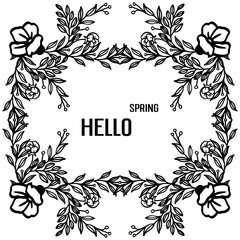 Decorative of leaf flower frame, isolated on white background, for greeting card hello spring. Vector