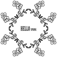 Greeting card hello spring with border of leaves flower frame. Vector