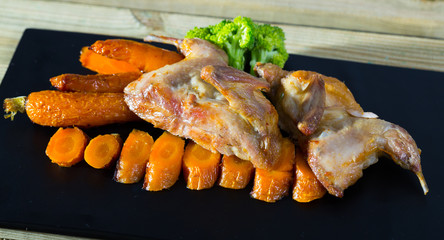 Teriyaki partridge with grilled carrots