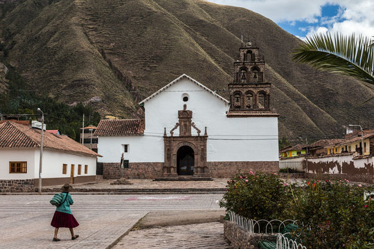 Church of typical town of Huaro, Cusco, Peru. This church is famous because a beautiful baroque art.