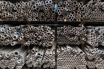 a varieties type of Metal steel tube in the shelf of metal shop