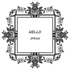Various shape of hello spring background, with simple foliage flower frame. Vector