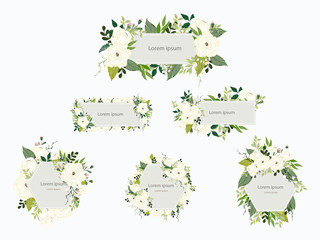 Set of floral branch. Flower and rose decoration frame for wedding logo. Floral poster, Vector arrangements for greeting card or invitation design template vector