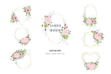 flower bouquet with geometric shape decoration for wedding banner , logo 