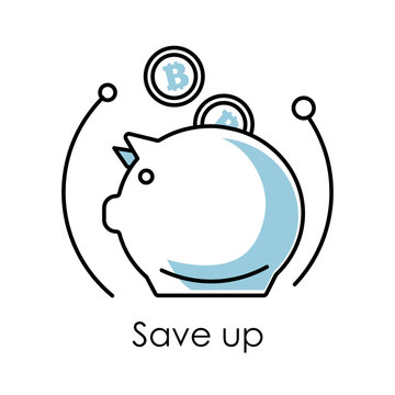 Save up isolated icon, piggy bank and falling bitcoins