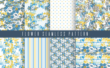 Abstract nature flower small seamless pattern set.Ethnic ornament, floral print, textile fabric, botanical .