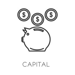 Piggy bank, capital and savings, money and pig isolated icon
