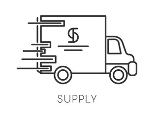 Supply isolated linear icon, logistics and transportation or distribution
