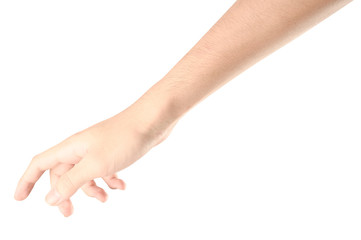 Hand open and ready to help or receive. Gesture isolated on white background with clipping path.