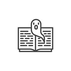 Magic book line icon. linear style sign for mobile concept and web design. Halloween book with ghost outline vector icon. Symbol, logo illustration. Vector graphics