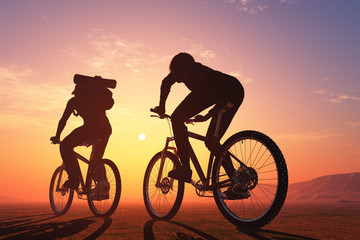 Obraz premium Tourists on bicycles.