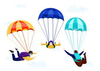 Flat vector set of professional skydivers.