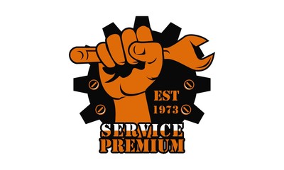 Service, workshop logo or label. Repair icon. Vector illustration